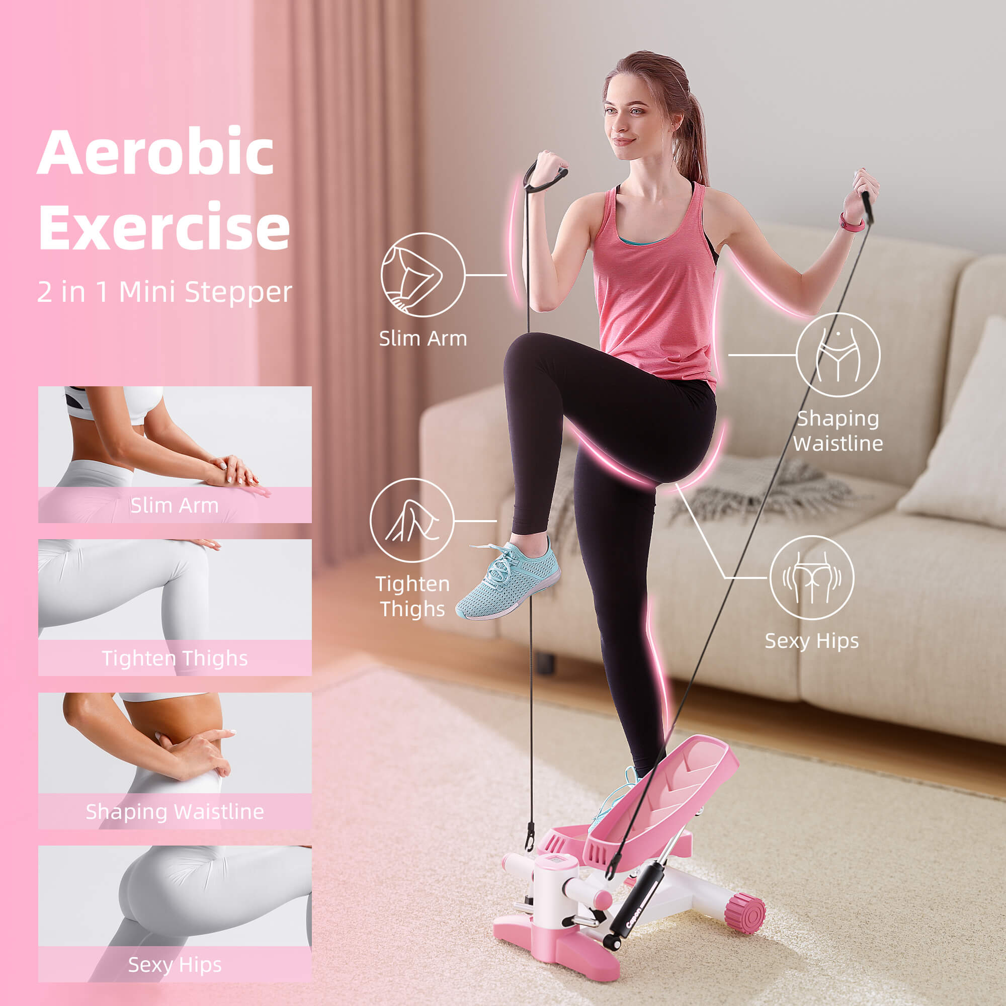 Capon Stair Stepper for Exercises, Portable Mini Steppers with Resistance Band & Non-Slip Mat, 330LB Weight Capacity and LCD Calories Display, Aerobic Fitness Stepper Machine for Home Office Workout Capon Stair Stepper for Exercises, Portable Mini Steppers with Resistance Band & Non-Slip Mat, 330LB Weight Capacity and LCD Calories Display, Aerobic Fitness Stepper Machine for Home Office Workout